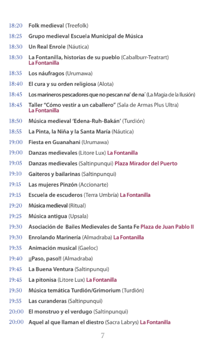 Programa de la Feria Medieval del Descubrimiento en Palos de la Frontera