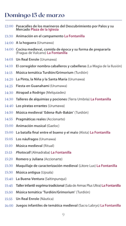 Programa de la Feria Medieval del Descubrimiento en Palos de la Frontera