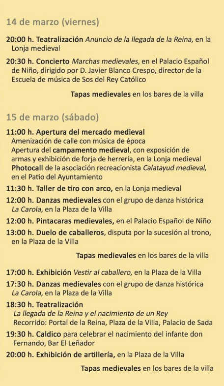 Programa de las Jornadas Medievales en Sos del Rey Catolico
