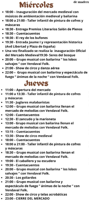 Programa del Mercado Medieval de Sant Vicent del Raspeig