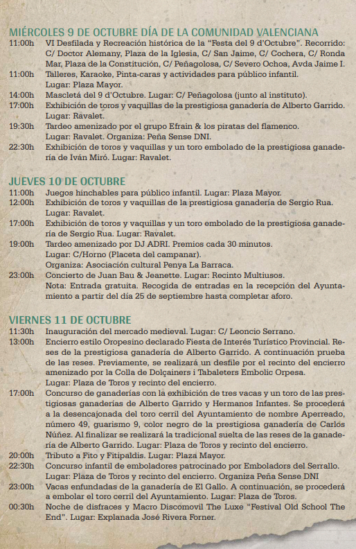 Programa de las Fiestas de Oropesa del Mar