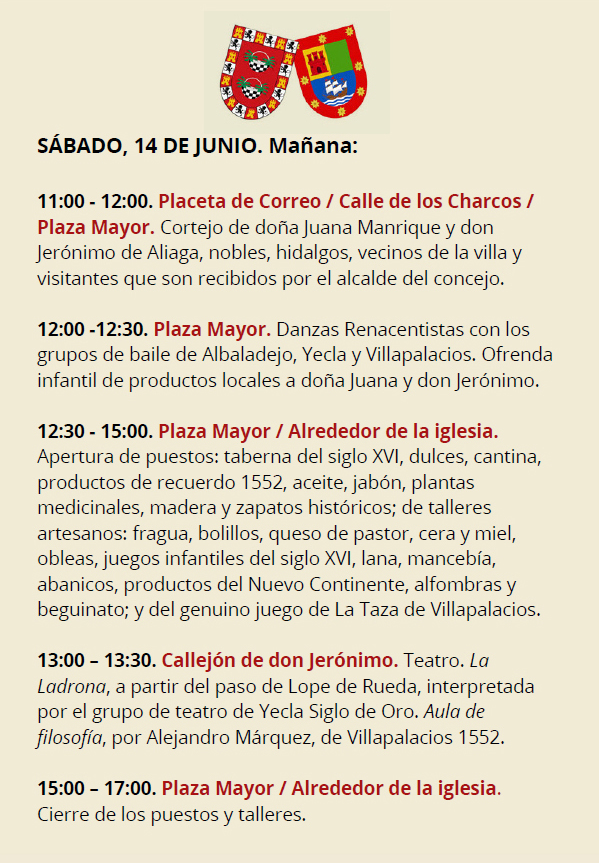 Programa de la Recreacion Historica de Villapalacios 1552