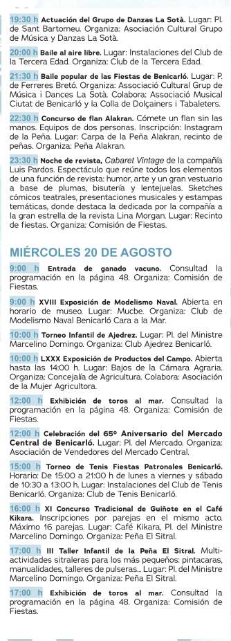 Programa de las Fiestas de Benicarlo Mercado Medieval