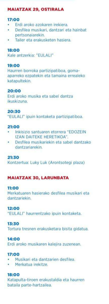 Programa de la Feria Medieval de Loiu - Loiuko erdi aroko azoka