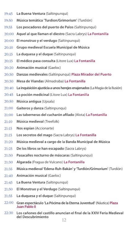 Programa de la Feria Medieval del Descubrimiento en Palos de la Frontera