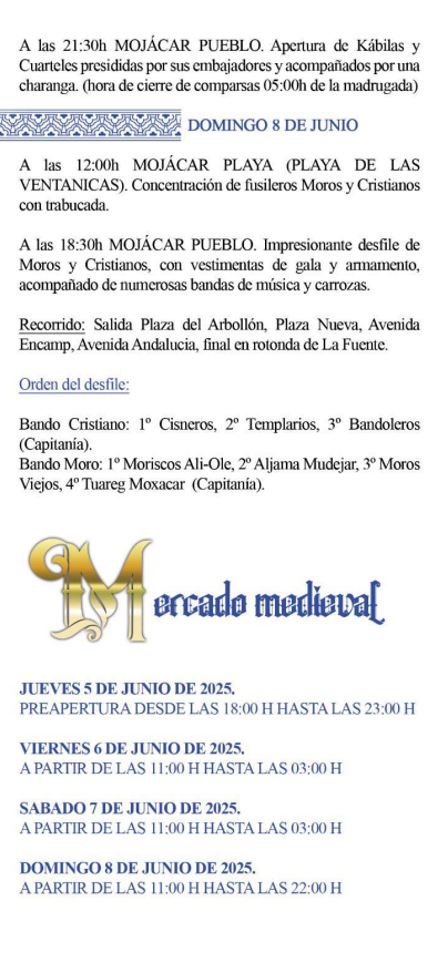 Programa de Moros y Cristianos de Mojacar y Mercado Medieval