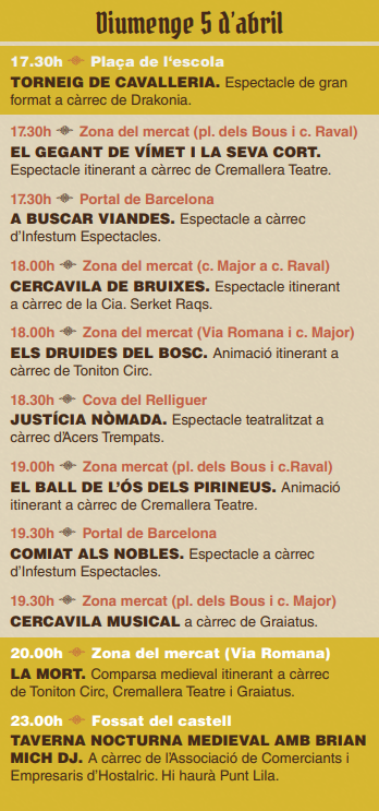 Programa de la Fira Medieval d Hostalric