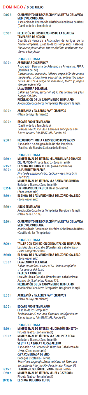Programa de la Noche Templaria en Ponferrada
