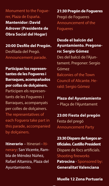Programa de las Fogueres de Sant Joan 2024 en Alicante