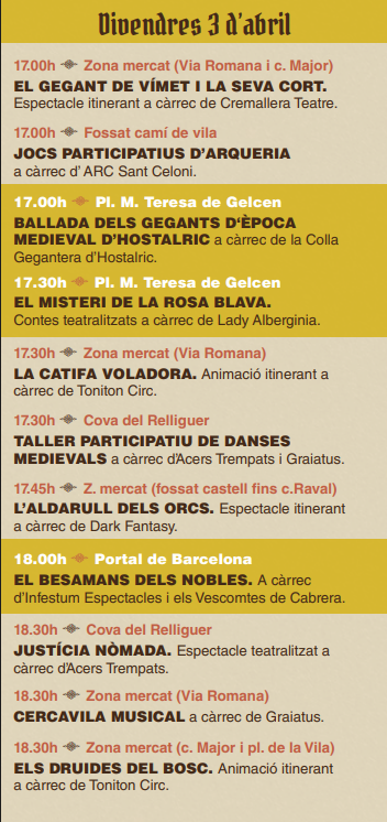 Programa de la Fira Medieval d Hostalric