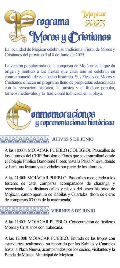 Programa de Moros y Cristianos de Mojacar y Mercado Medieval
