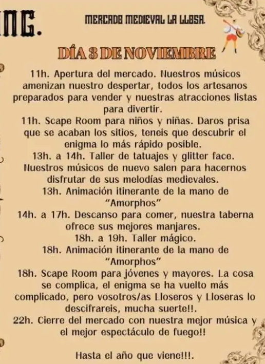 Programa del Mercado Medieval de La Llosa
