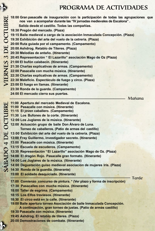 Programa de las Jornadas Medievales de Escalona Corte de los Prodigios