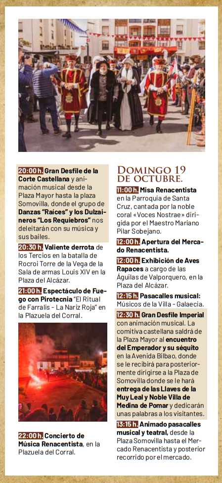 Programa del Mercado Renacentista y Ruta de Carlos V en Medina de Pomar