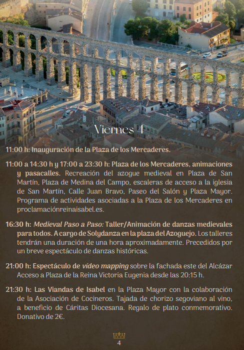 Programa de la Proclamacion de la Reina Isabel la Catolica en Segovia