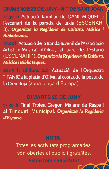 Programa de la Fira i Festes de Oliva