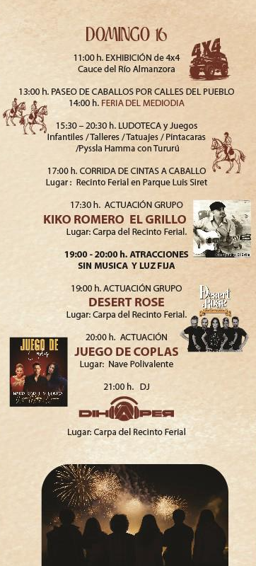 Programa de la Feria y Fiestas de San Diego en Cuevas del Almanzora