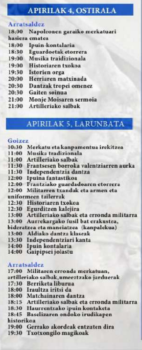 Programa del Mercado Napoleónico de Vitoria Gasteiz