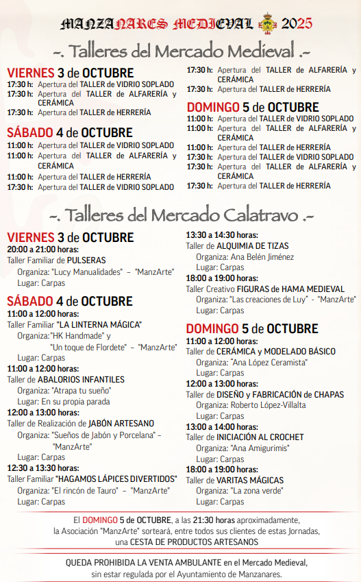 cuando son que dia programa actividades mercado medieval manzanares