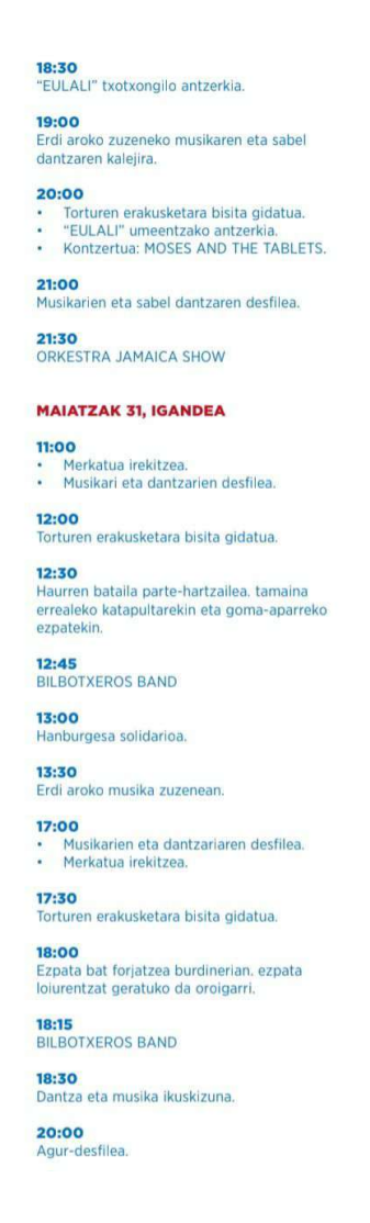 Programa de la Feria Medieval de Loiu - Loiuko erdi aroko azoka