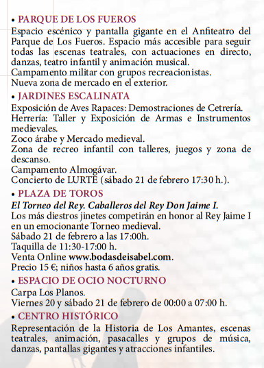 Programa de las Bodas de Isabel Segura en Teruel