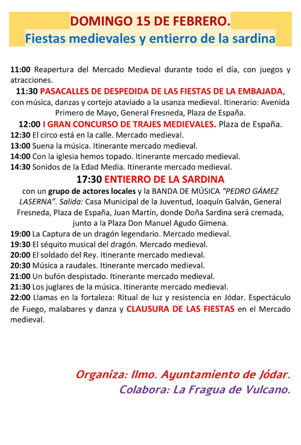 Programa del Carnaval de Jodar y Mercado Medieval