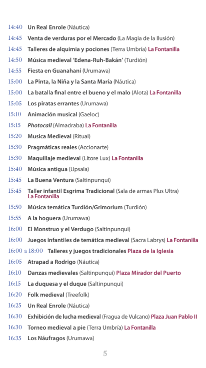 Programa de la Feria Medieval del Descubrimiento en Palos de la Frontera