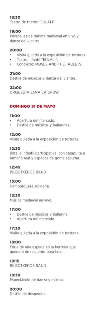 Programa de la Feria Medieval de Loiu - Loiuko erdi aroko azoka