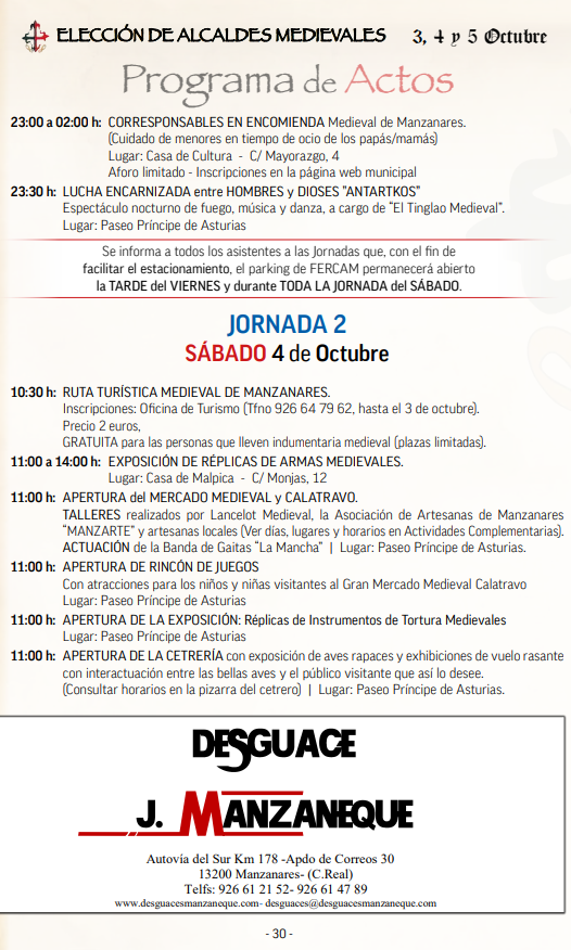 cuando son que dia programa actividades mercado medieval manzanares
