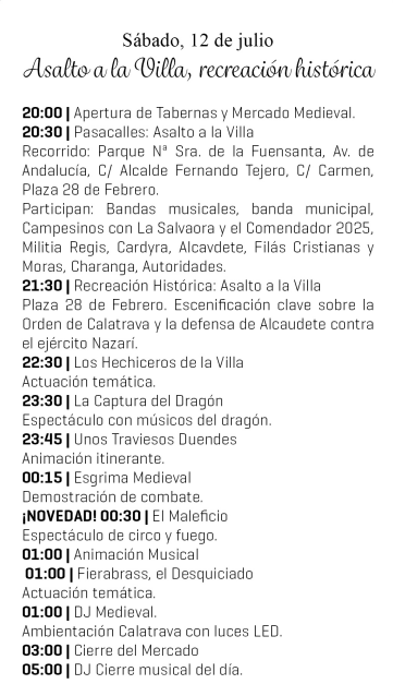 Programa de las Fiestas Calatravas en Alcaudete