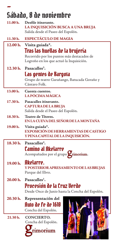 Programa del Auto de Fe y Mercado de la Brujeria en Logorño Brujas de Zugarramurdi