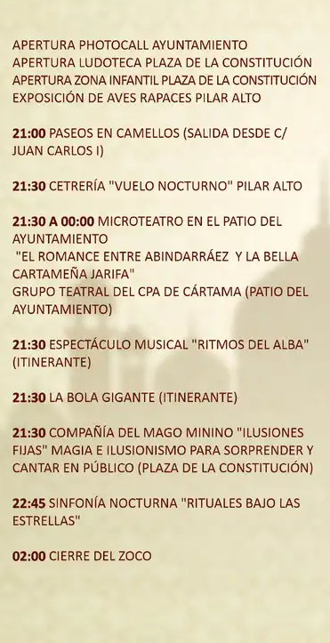 Programa de las Noches de la Bella Jarifa en Cartama