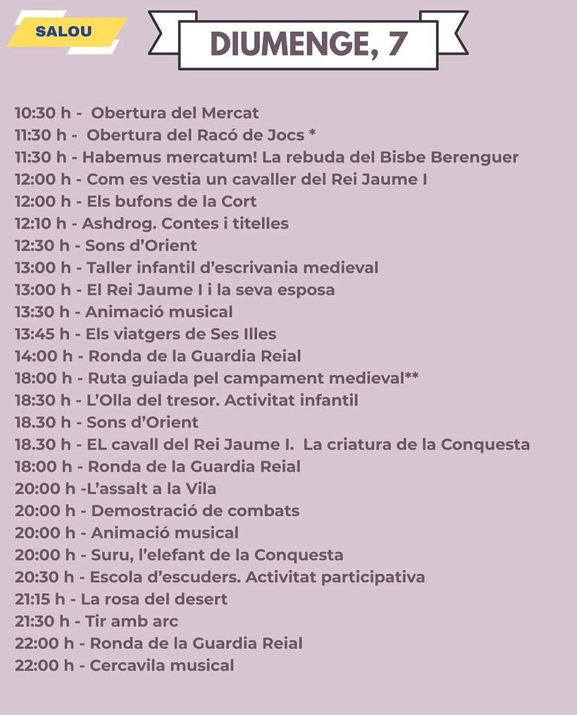 Programa Festa Mercat Medieval Salou Rey Jaume I