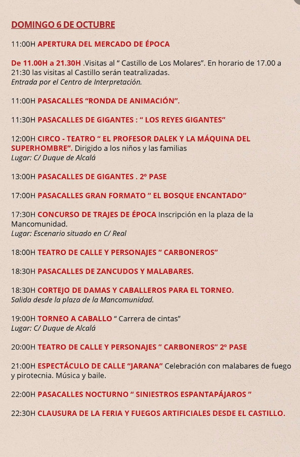 cuando es que dias horarios programa feria de la seda los molares
