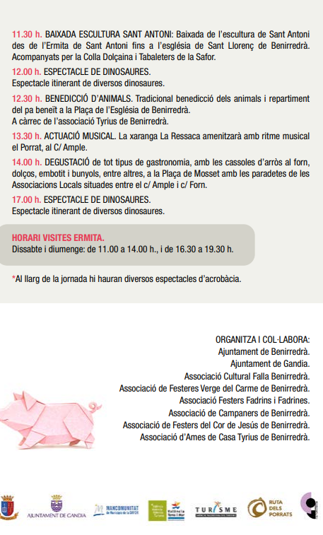 Programa del Porrat de Sant Antoni y Mercado Medieval en Benirredra