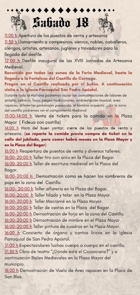 Programa de las Jornadas de Artesania Medieval en Cornago