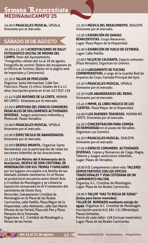 Programa de la Semana Renacentista de Medina del Campo
