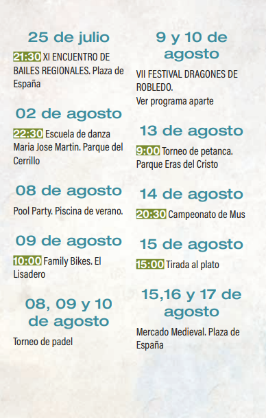 Programa del Mercado Medieval de Robledo de Chavela