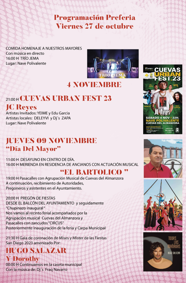 Programa de la Feria y Fiestas de San Diego en Cuevas del Almanzora