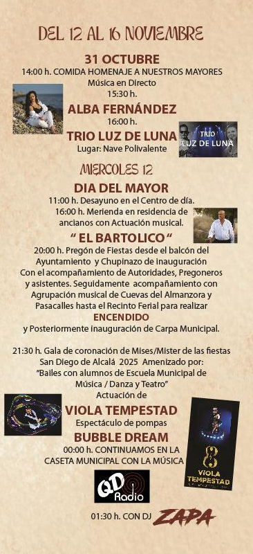 Programa de la Feria y Fiestas de San Diego en Cuevas del Almanzora