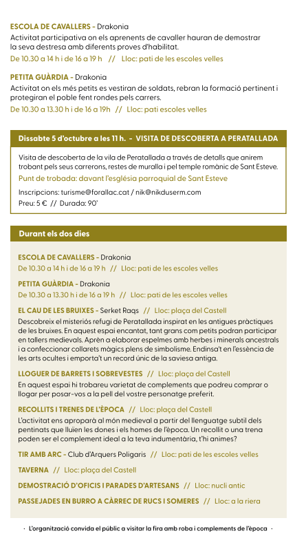 Programa de la Fira Medieval de Peratallada