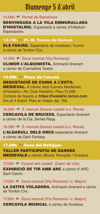 Programa de la Fira Medieval d Hostalric