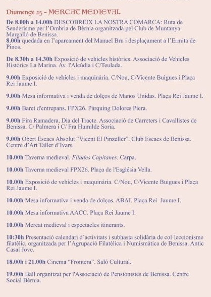 Programa del Mercado Medieval de Benissa