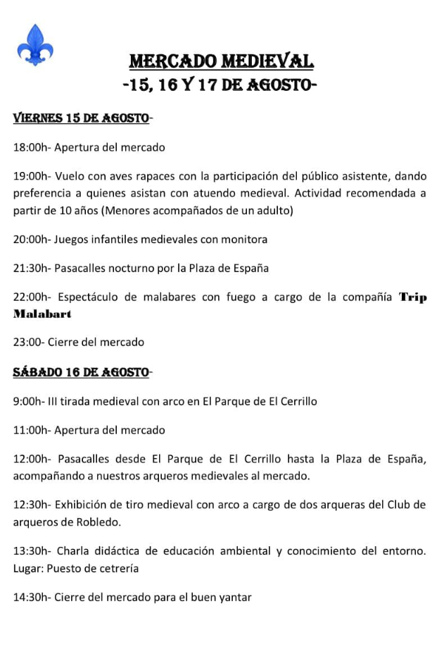 Programa del Mercado Medieval de Robledo de Chavela