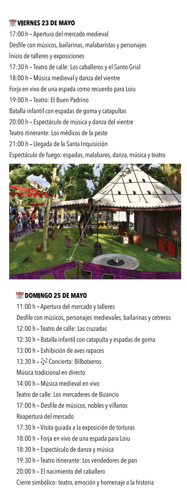 Programa de la Feria Medieval de Loiu - Loiuko erdi aroko azoka
