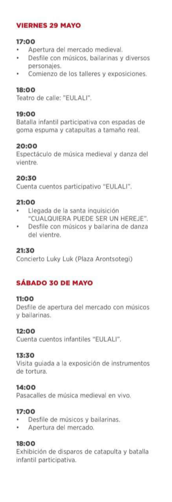 Programa de la Feria Medieval de Loiu - Loiuko erdi aroko azoka