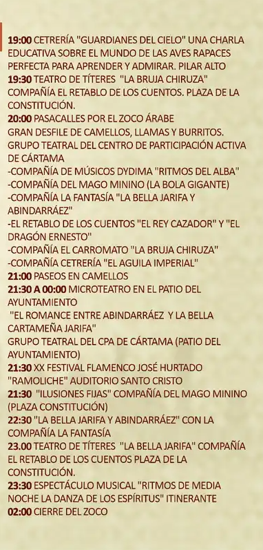 Programa de las Noches de la Bella Jarifa en Cartama