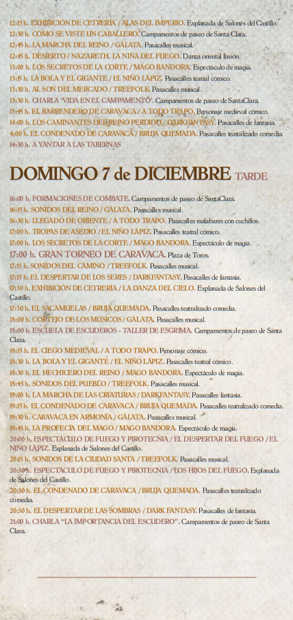 Programa del Mercado Medieval de Caravaca de la Cruz