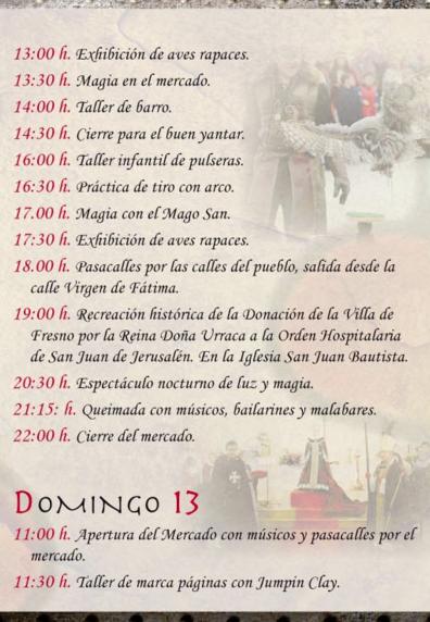 Programa del Mercado Medieval de Fresno el Viejo