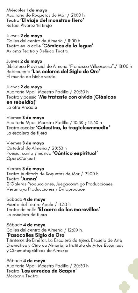 Programa del Mercado y Jornadas del Siglo de Oro en Almeria